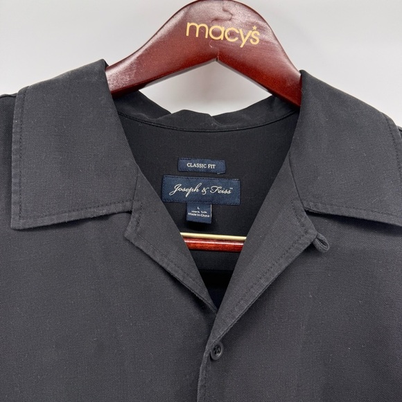 Joseph & Feiss Men’s L Camp Black Short Sleeve Button Front 100% Silk Shirt - Picture 2 of 6